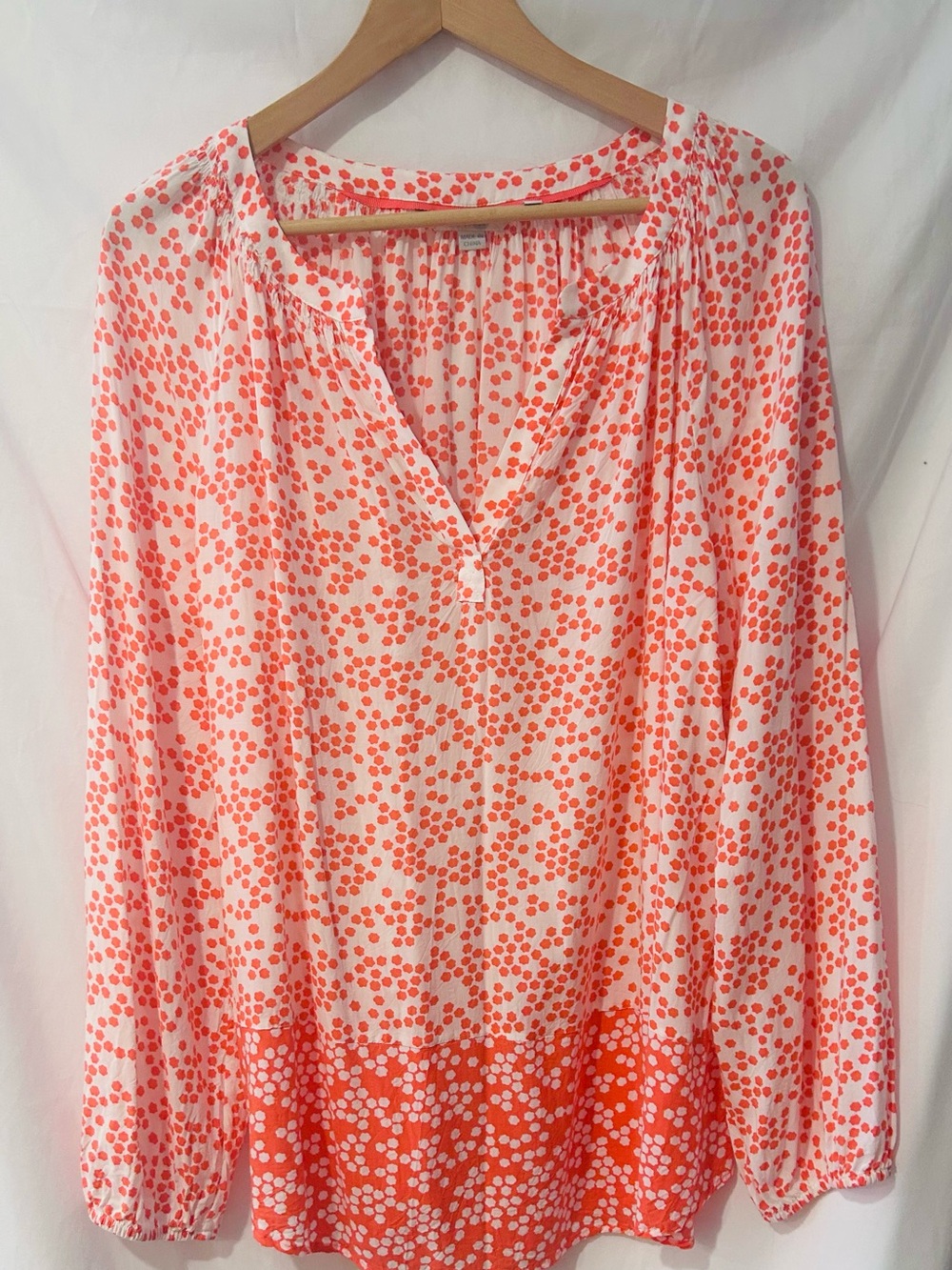 Boden White and Coral Polka Dot Long-Sleeve Blouse